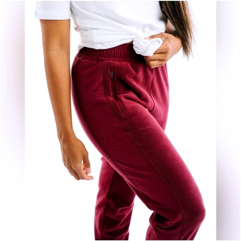 ZYIA ACTIVE Burgundy‎ Velour Jogger Sweatpants Womens XL Zipper Pockets Cozy - Picture 3 of 9